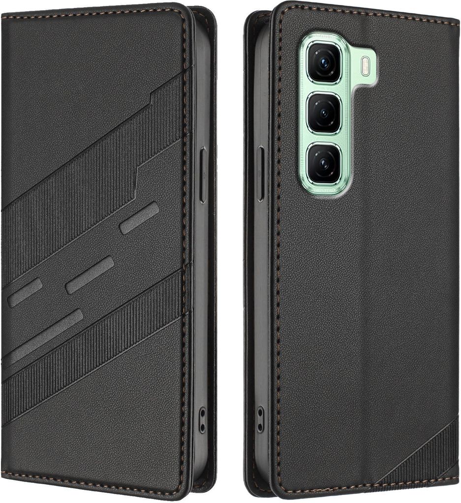 Hülle für Infinix Hot 50 4G, Kunstleder Brieftaschen Handyhülle mit Kartenfach und Standfunktion Schwarz