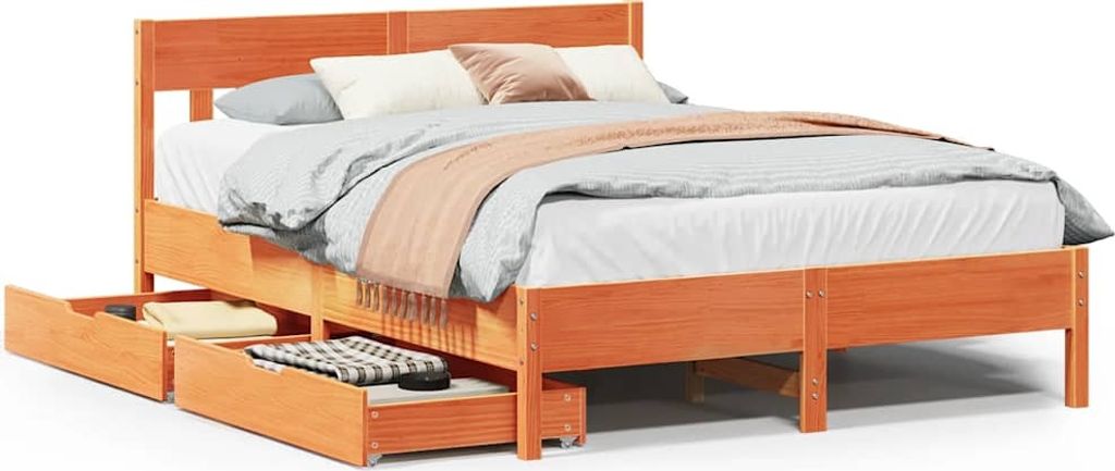 vidaXL Massivholzbett ohne Matratze Wachsbraun 120x190 cm Kiefernholz