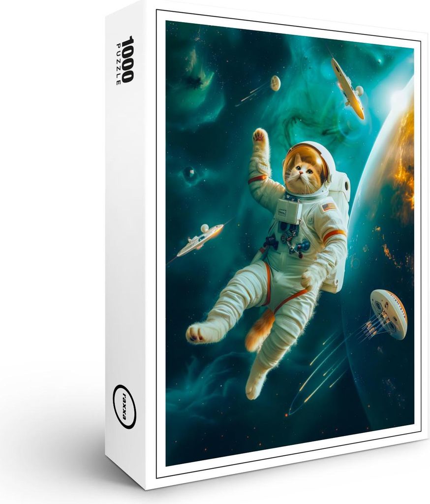 raxxa Premium-Puzzle "Orange cat floating in space with debris", 1000 Teile