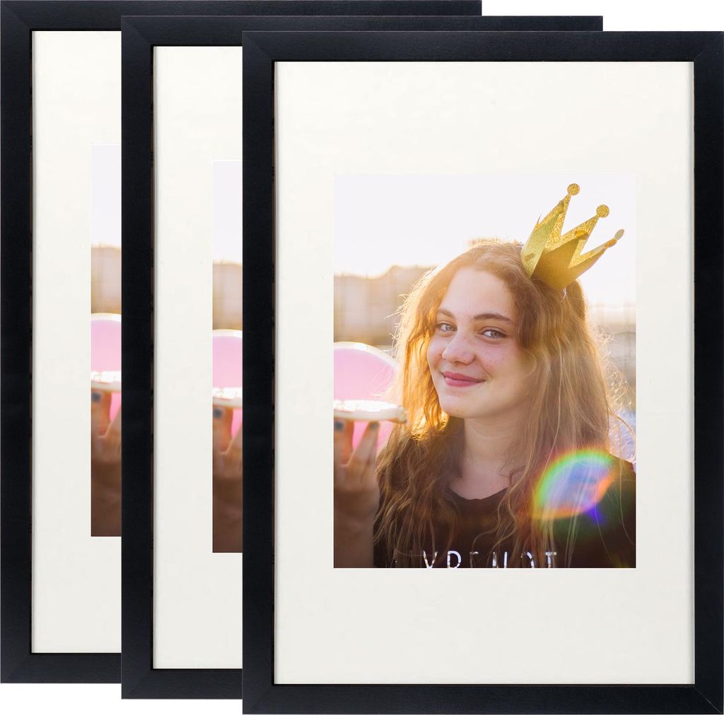 3x Bilderrahmen 40x50 Schwarz, Rahmen 50x40 Puzzle, Holz MDF Rahmen mit Bruchsicherem Acrylglas & Aufhängezubehör, für Poster Collage Fotos Bilder