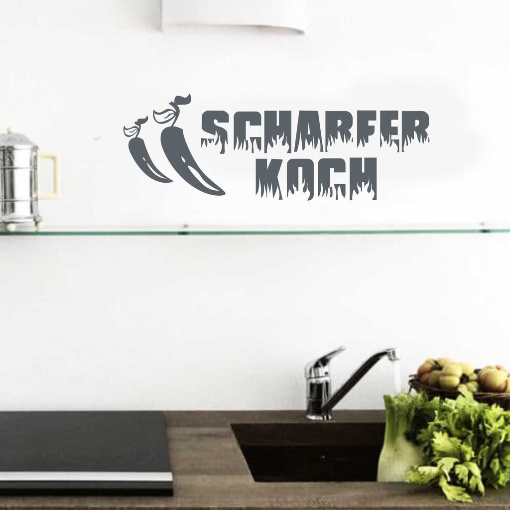 Wandtattoo - Wandaufkleber - Wandtattoo Scharfer Koch - 95cm x 33cm anthrazit - Dekoration Küche Wohnzimmer Wand