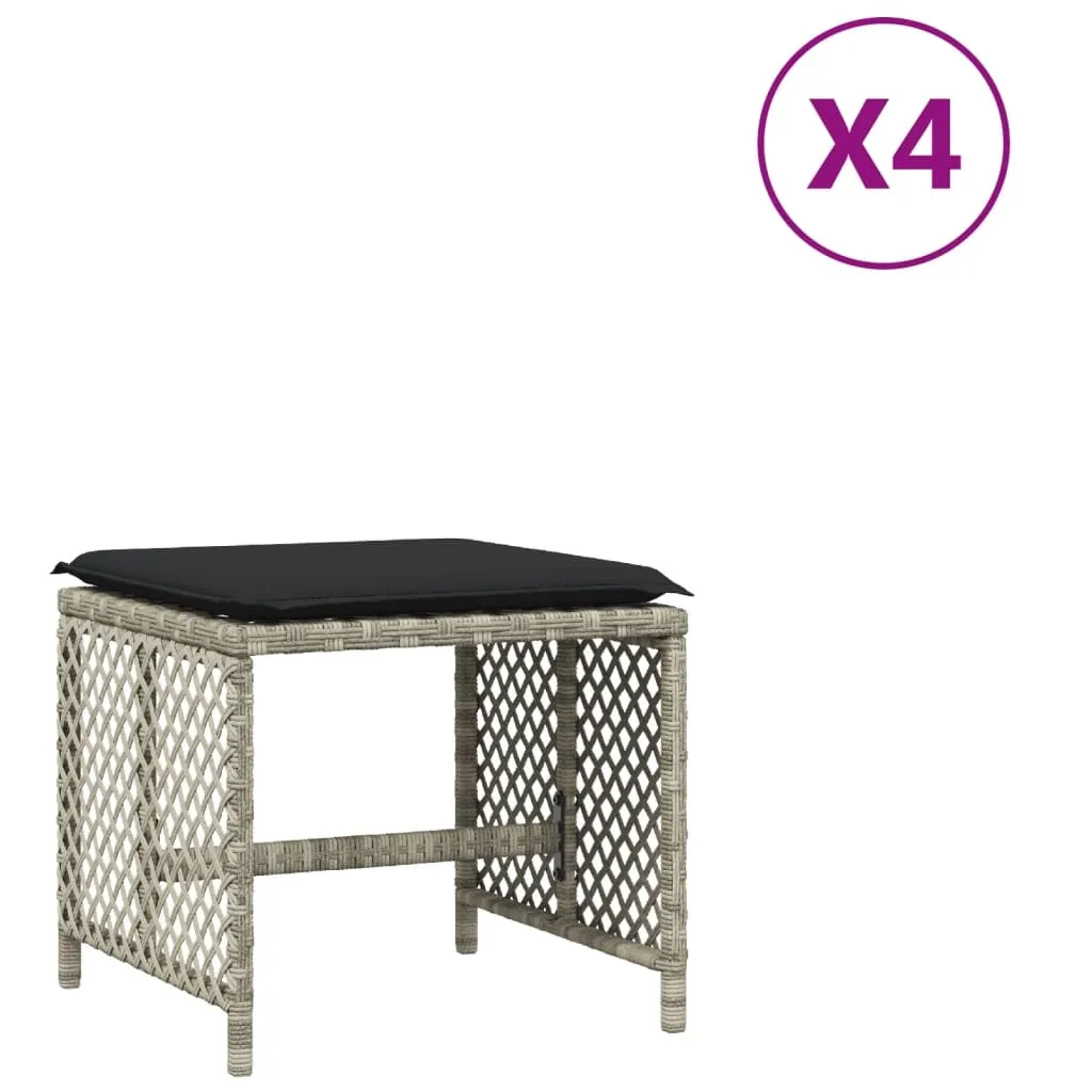 Set 4 Sgabelli Giardino Grigio Chiaro Poli Rattan con Cuscini - Offerta
