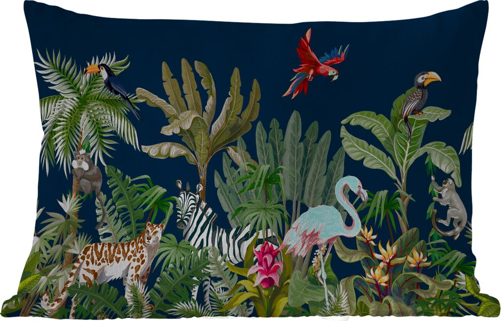 MuchoWow Outdoor Kissen - Dschungel - Pflanzen - Tiere - Kinder - Flamingo - Zebra - 50x30 cm - Wetterfest - Lounge Kissen - Sofa kissen - Wohnzi...