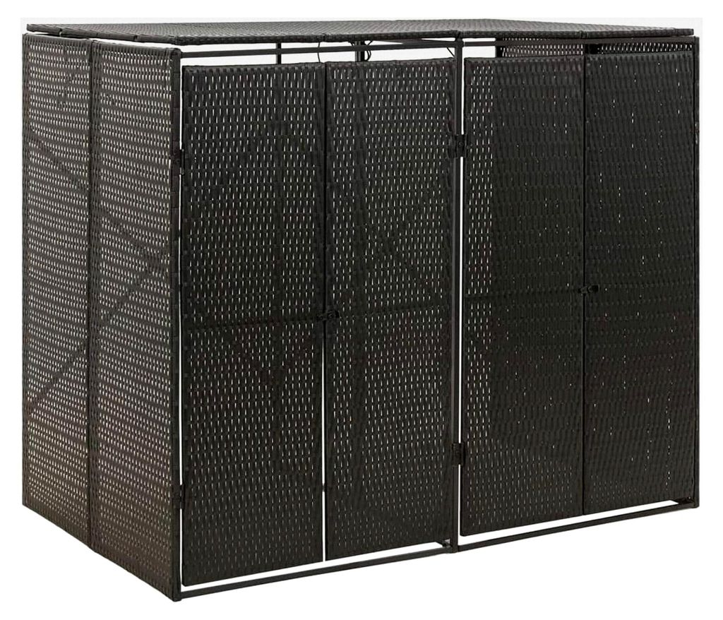 Mülltonnenbox für 2 Tonnen Schwarz 140x80x117 cm aus Poly Rattan
