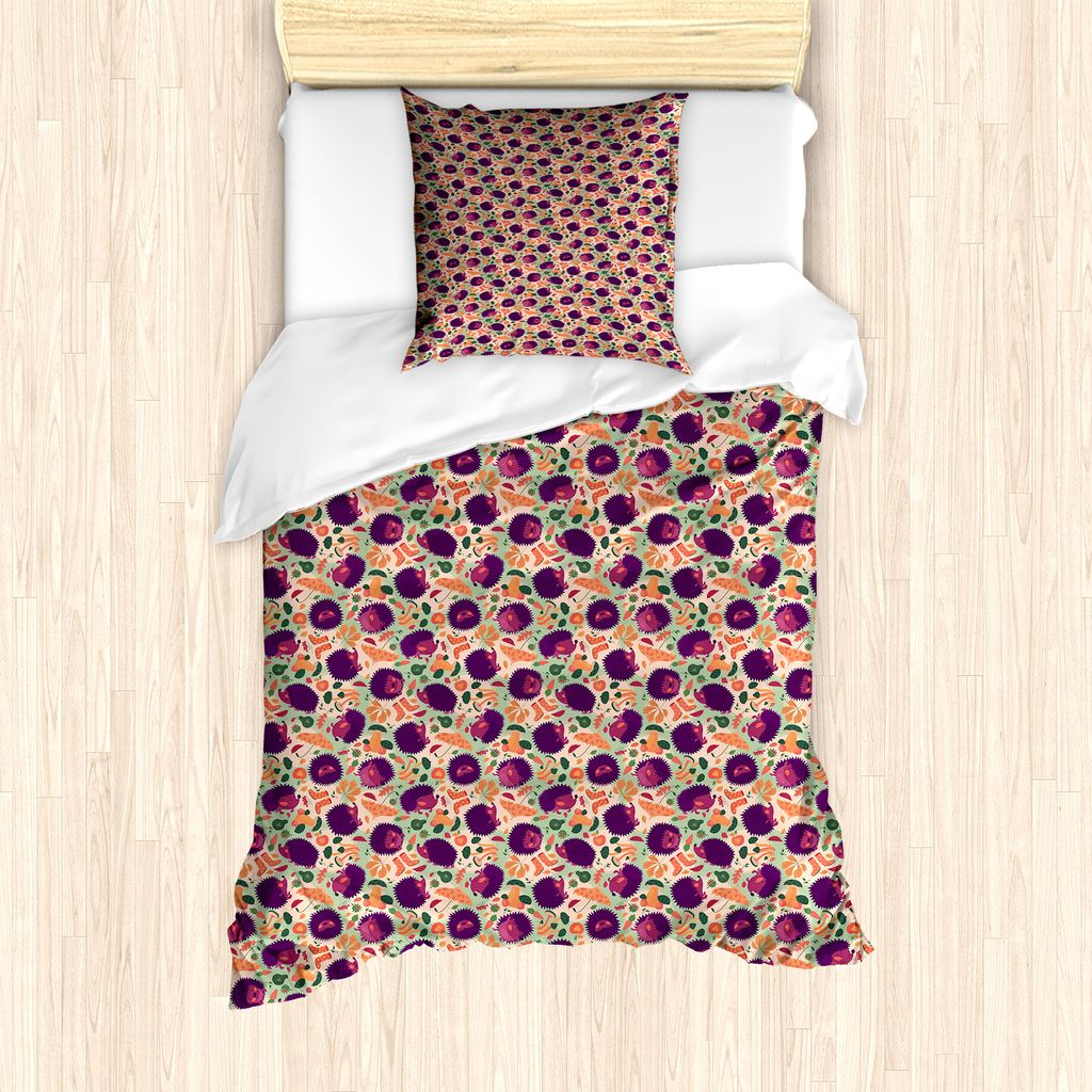 ABAKUHAUS Herbst Bettbezug Set für Einzelbetten, Hedgehogs und Regenschirme, Milbensicher Allergiker geeignet mit Kissenbezug, 135 cm x 200 cm - 8...
