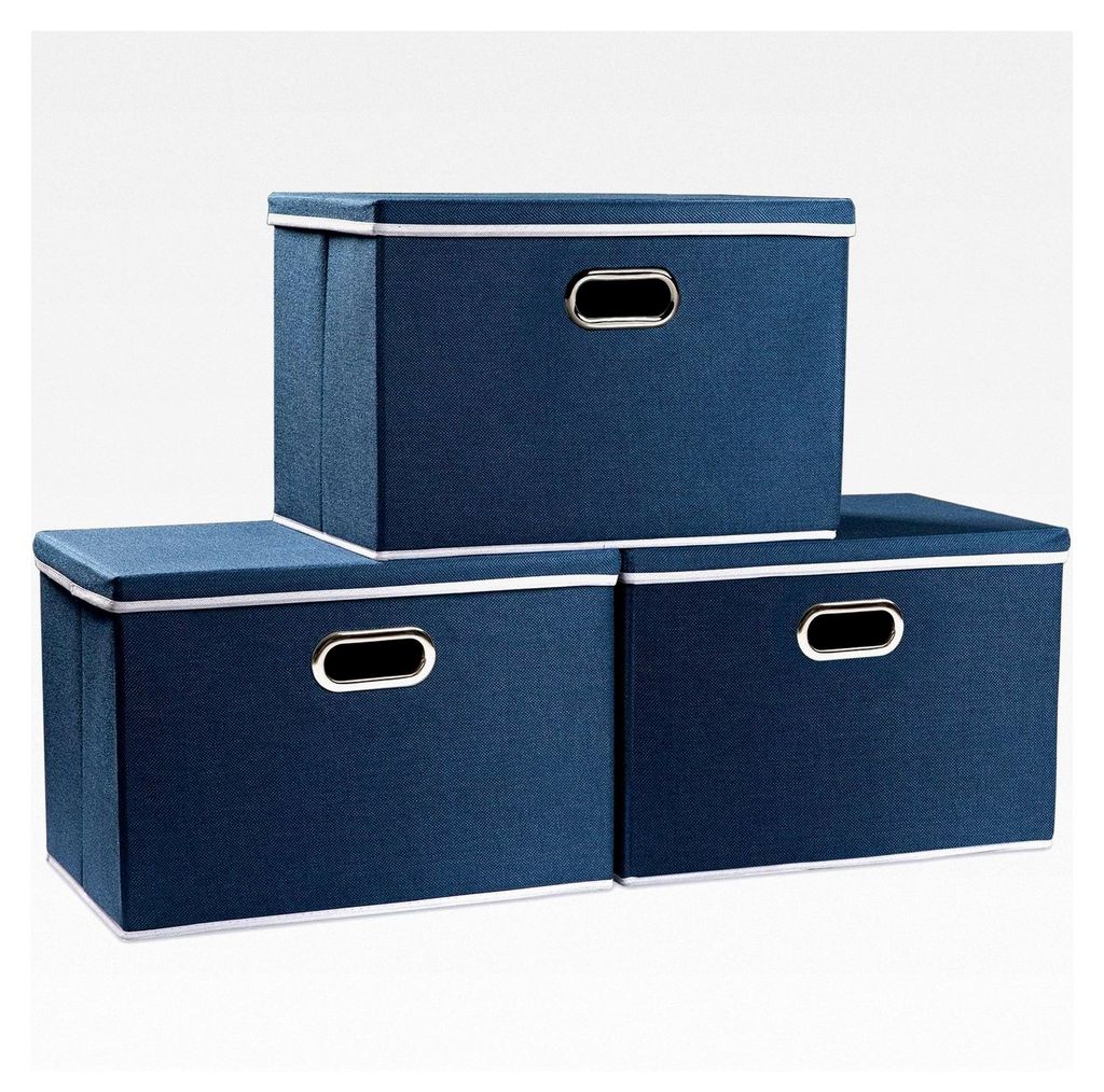 Große Aufbewahrungsbox mit Deckel, faltbare Aufbewahrungsboxen, Aufbewahrungskorb mit Griff, dekorative Stapelboxen, Organizer-Container, Blau [3 ...