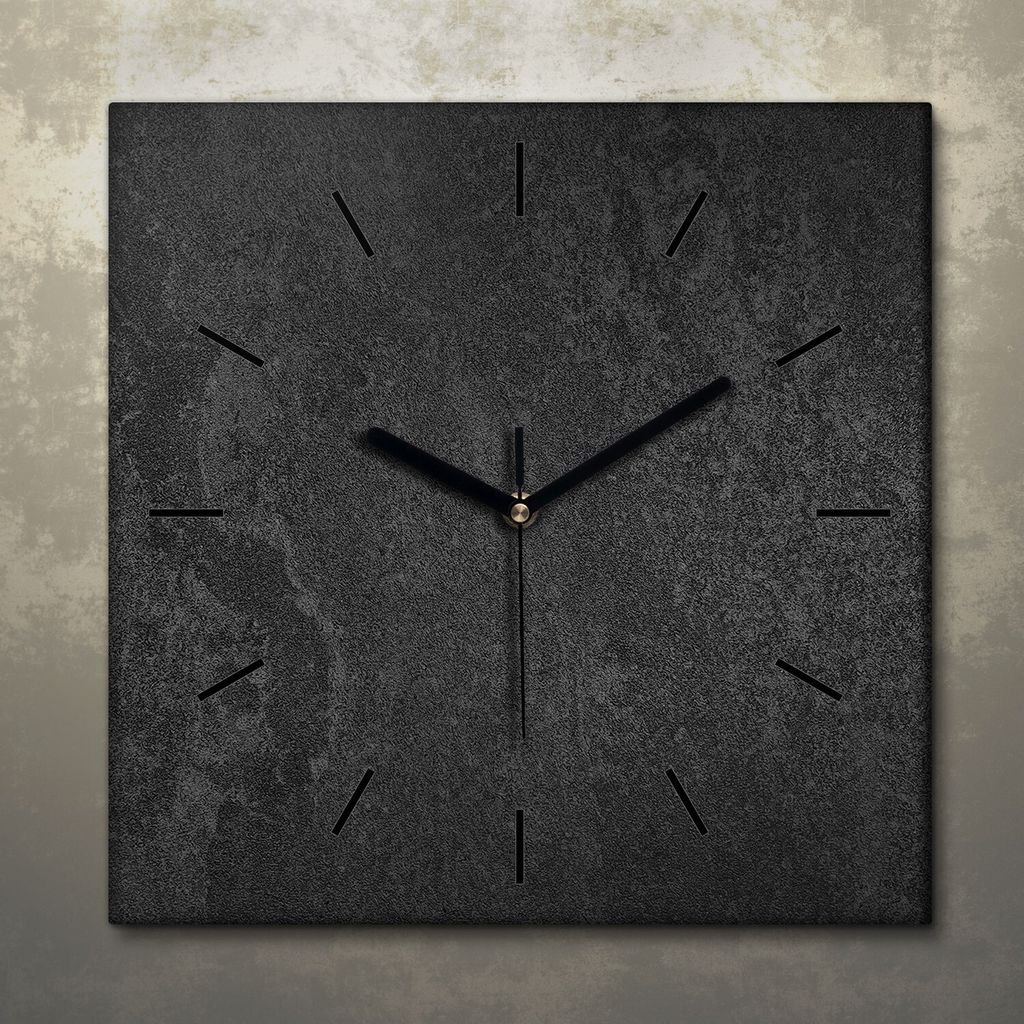 Wohnzimmer Leinwand Uhr Geräuschlos Küche 30x30 Schwarzer Stein, Marmor, Motive, Textur, schwarze Zeiger
