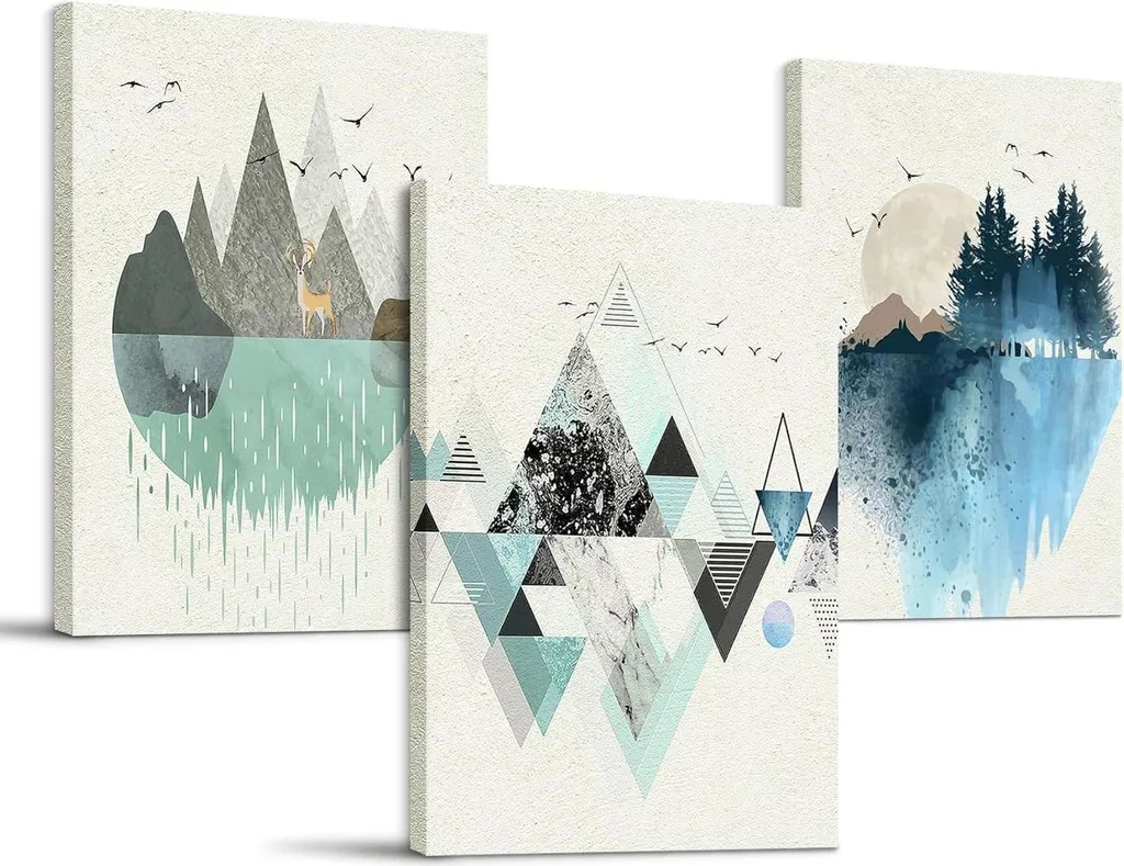Tableau Abstrait Vert et Bleu Paysage Art Mural en Toile 30x40x3cm
