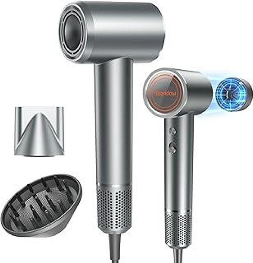 Teendow Föhn mit Diffusor - Haartrockner Schnelles Trocknend 150.000 U/min, Fön mit 500 Mio. Negative Ionen, 3 Temperatur-Stufen mit LED, für Lo...