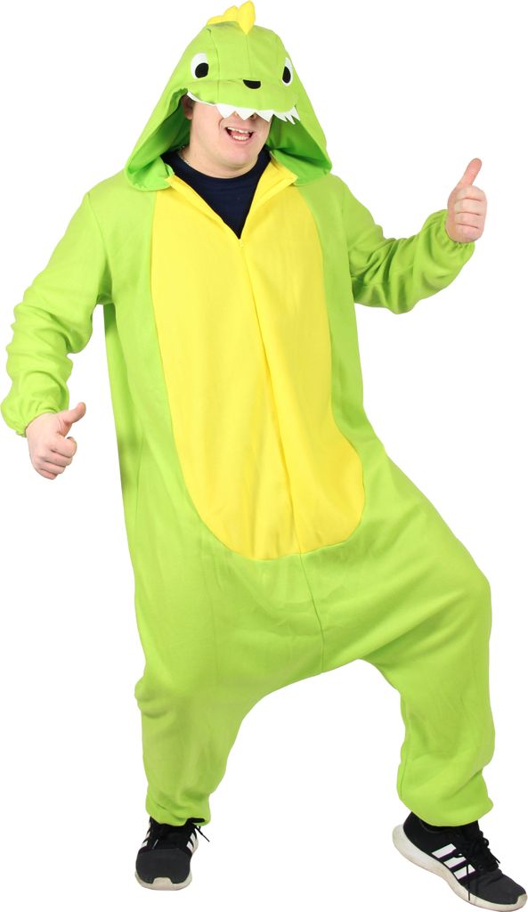 Dinosaurier Kostüm Jumpsuit grün für Erwachsene, Größe:L
