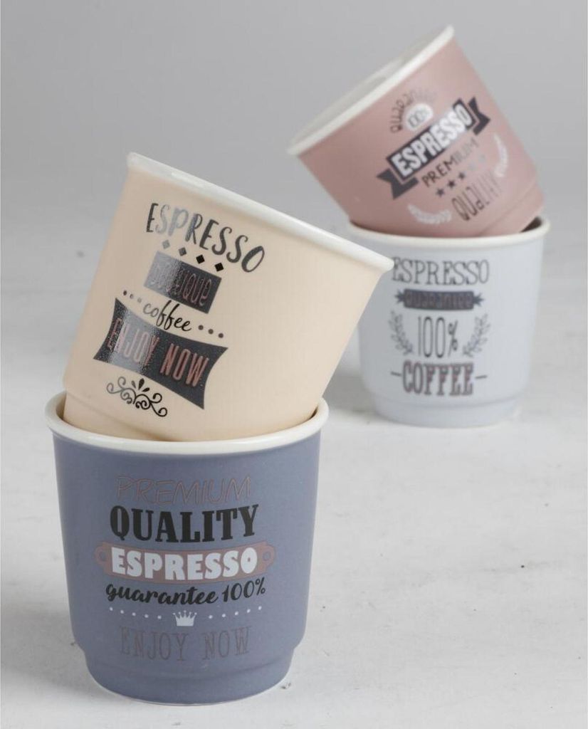24x Espressobecher Keramik 90 ml verschiedene Designs und Farben, mit Aufdruck, spülmaschinenfest und mikrowellengeeignet ideal für Espresso, Ris...