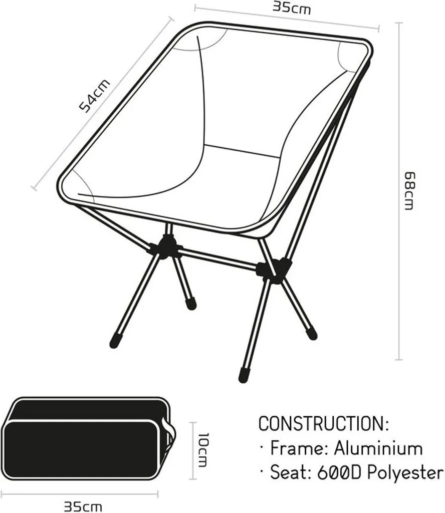 Chaise de camping pliable OXFORD noire fauteuil de jardin transportable