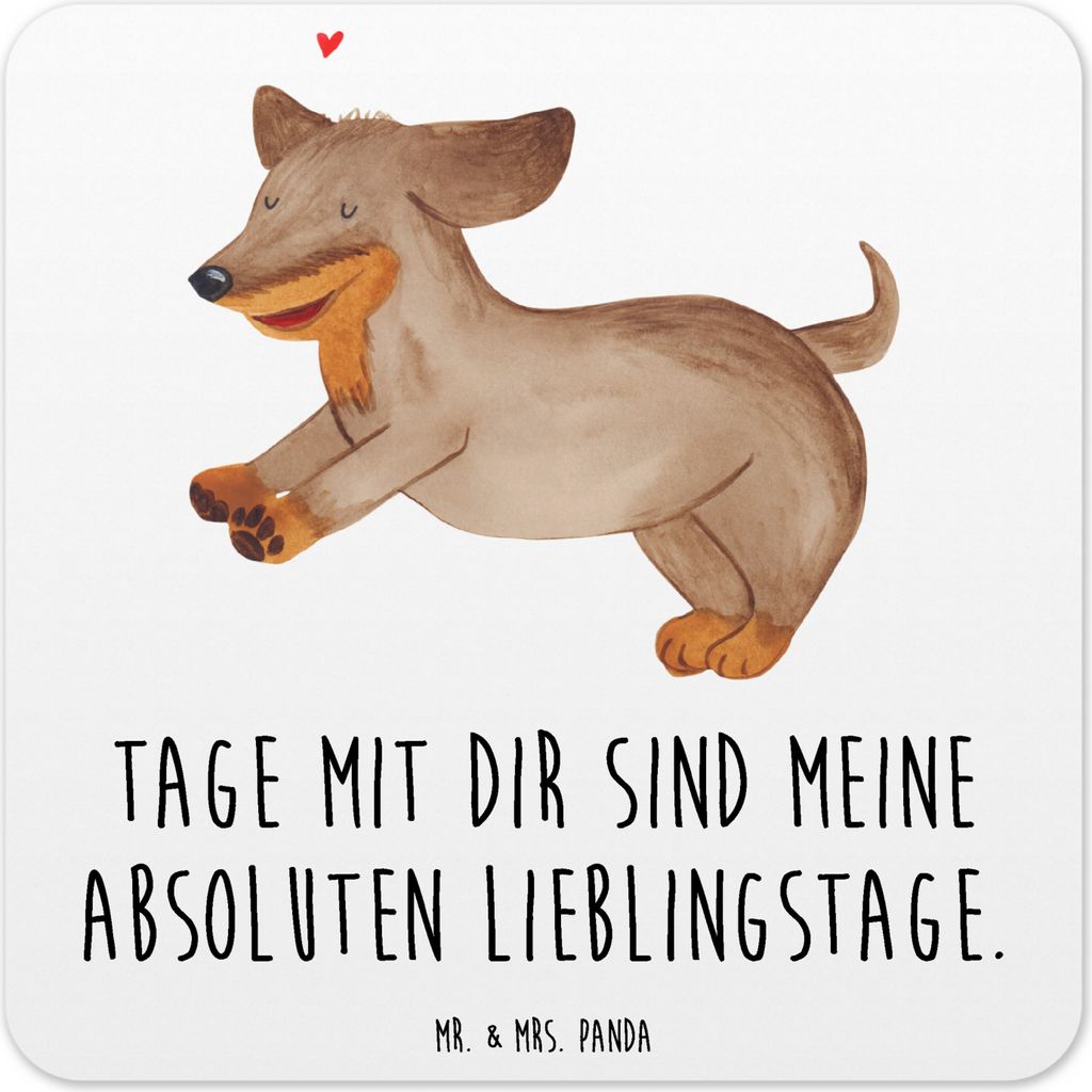 Mr. & Mrs. Panda Tassenuntersetzer Hund Dackel 10er Set - Weiß - Geschenk, Tischuntersetzer, Dachshund, Untersetzer Eckig, Hunde, Herz, für Gläs...