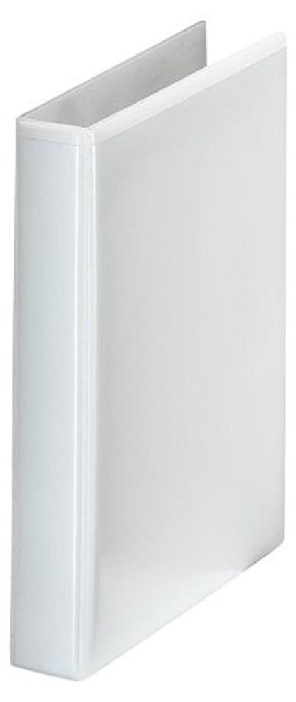 A white binder is shown standing upright against a white background.