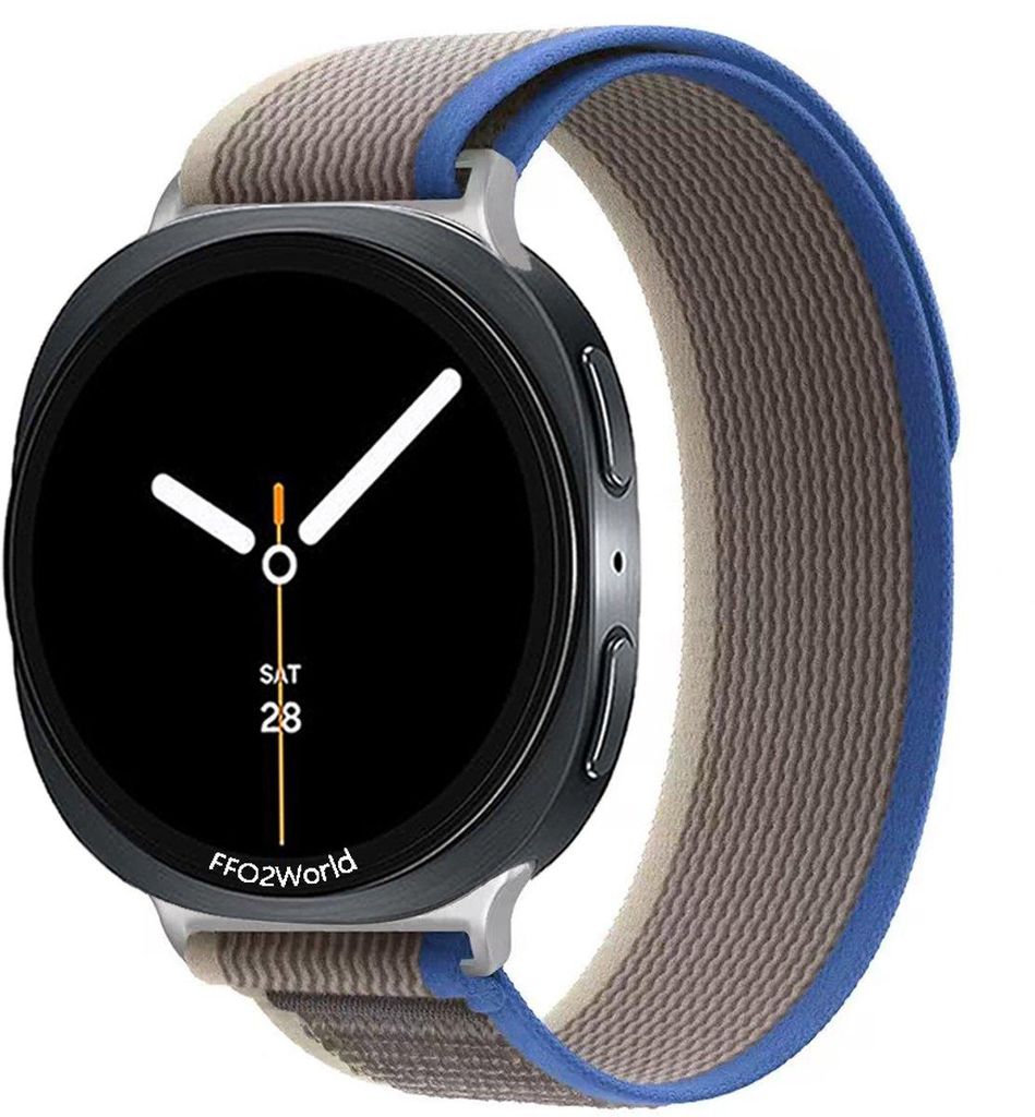 FFO2World Trail Loop Nylonarmband – Kompatibel mit Galaxy Watch 8 (40/44 mm) / 8 Classic (46 mm) – Sportarmband mit Klettverschluss – Blau/Grau