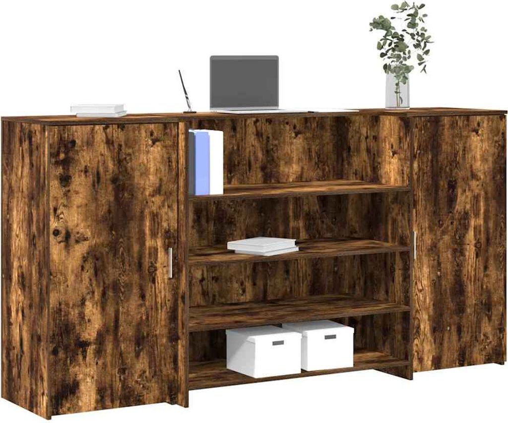 "SALE 2026"Empfangstheke - elegantes Design - Rezeptionstresen/Bürotisch - Räuchereiche 200x50x103,5cm Holzwerkstoff DE150937 - Schreibtische