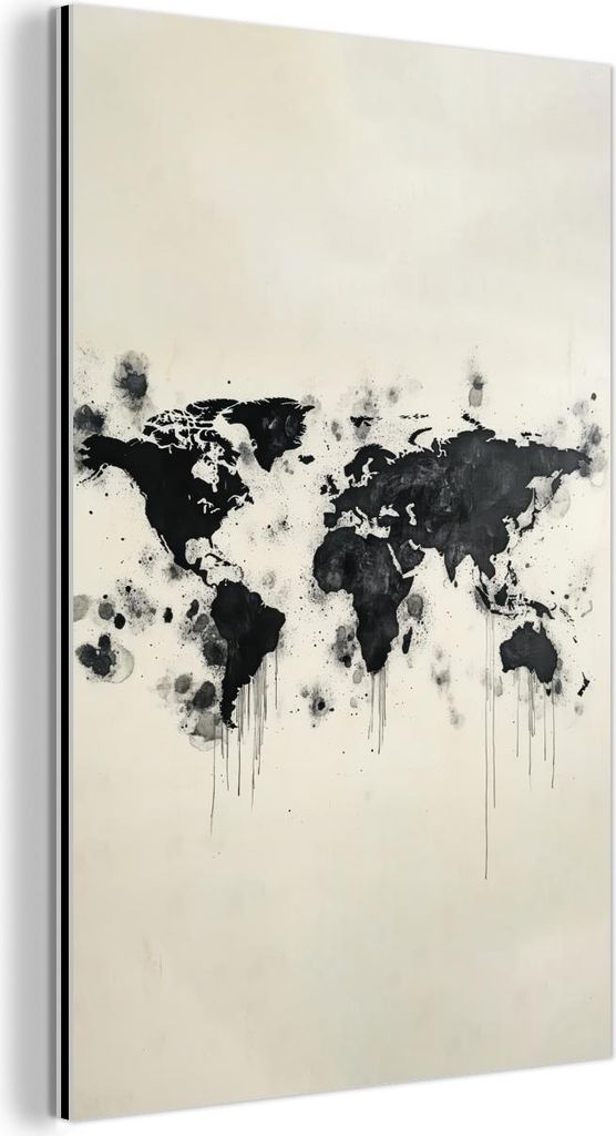 MuchoWow Wanddekoration Metall Metallbild Wandkunst 40x60 cm Weltkarte - Schwarz - Tinte MuchoWow Aluminium Gemälde - Wanddekoration aus Aluminium