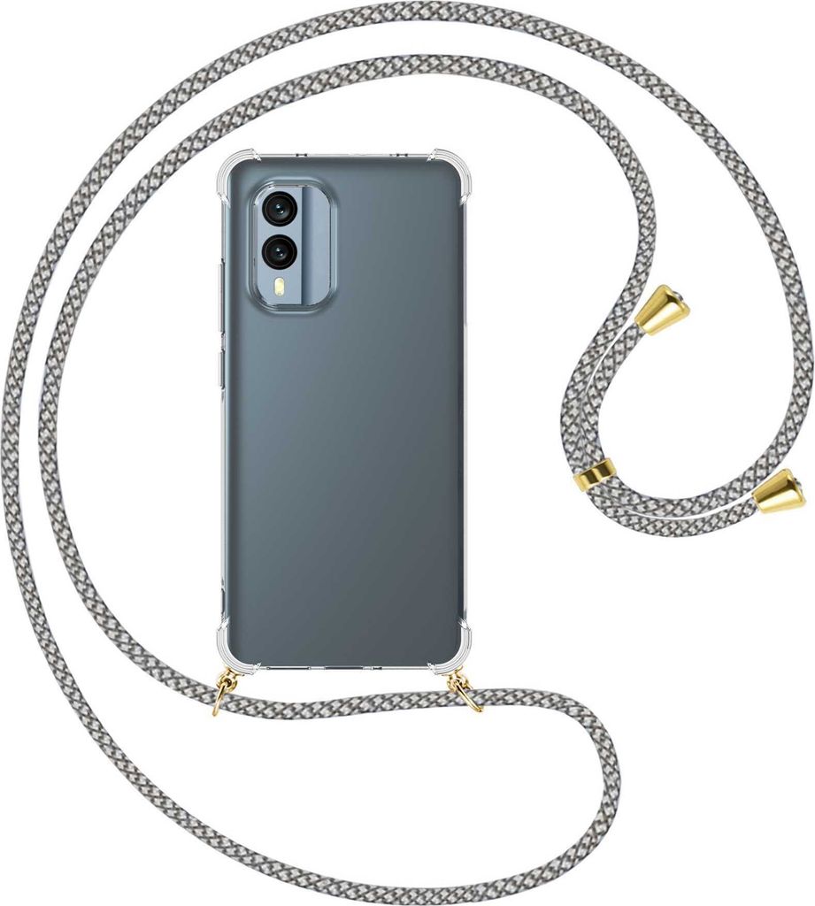 Handykette Backcover-Schutzhülle mit Band (Metall goldfarben) für Nokia X30 5G (6.43'') - weiß/grau kariert