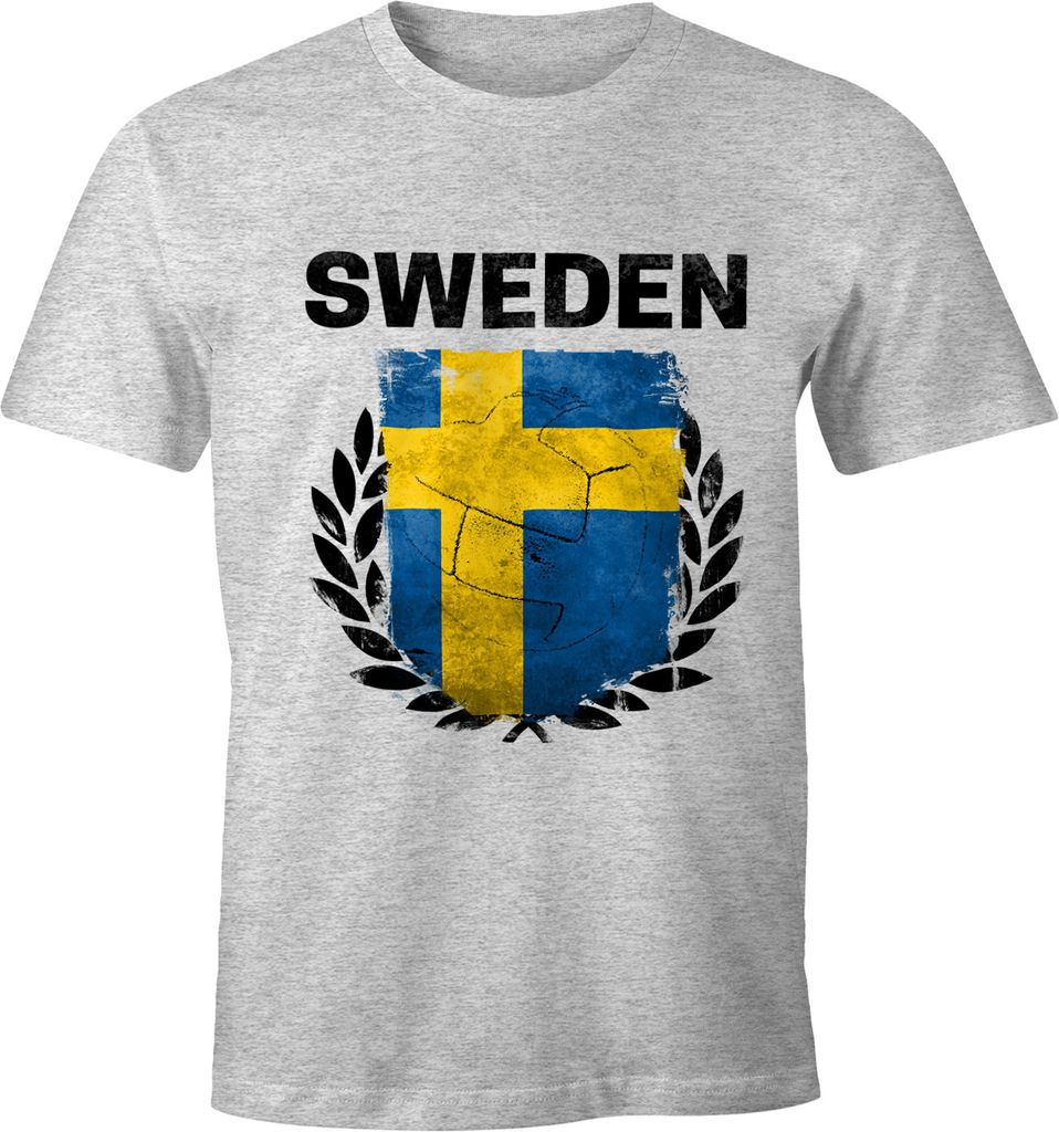 EM WM T-Shirt Herren Fußball Schweden Flagge Sweden Vintage Fanshirt MoonWorks grau-melange M