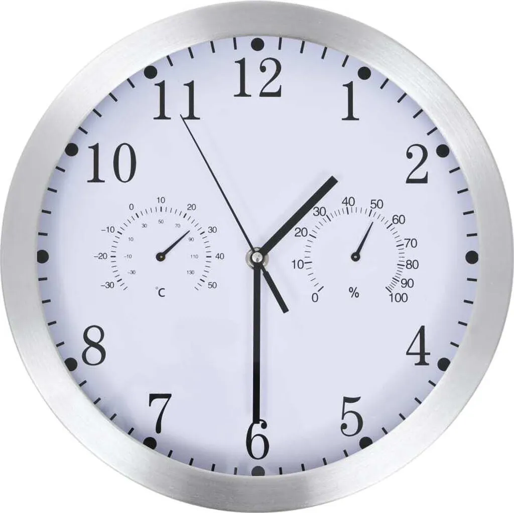 Orologio da parete con movimento al quarzo, igrometro e termometro 30 cm Bianco