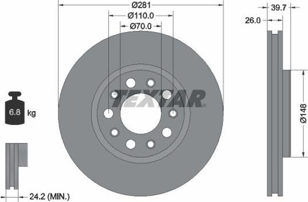 TEXTAR 92230103 Bremsscheibe OE 51806278 kompatibel mit Renegade, 500X, Giulietta