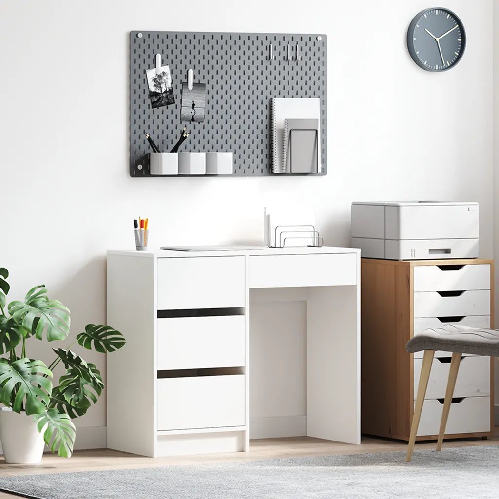 Bureau blanc étroit 90 cm : la solution rangement pour petits appartements