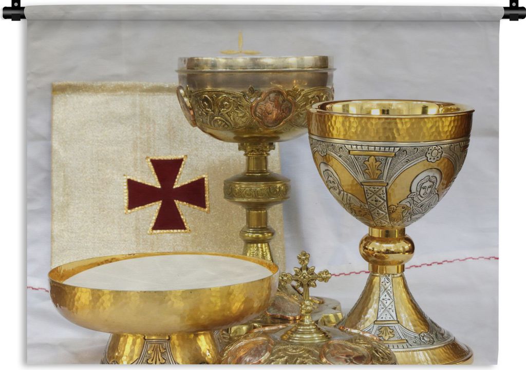 MuchoWow Wandteppich Wandbehang Gold - Pokal - Schale 150x112 cm Tapisserie Dekoration Wandtuch - Wanddecke - Wandteppiche