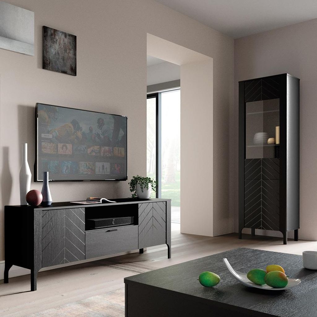 Wohnzimmermöbel in Schwarz mit Lowboard & Vitrine, 2-teilig MAZARA-161