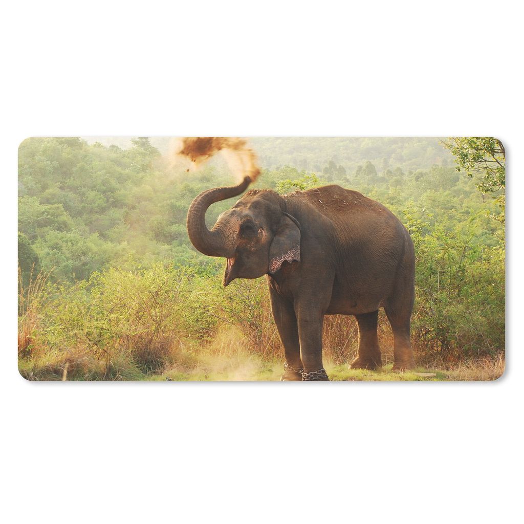 MuchoWow Schreibtischunterlage Elefant - Tiere - Wald - Bäume 80x40 cm - XXL Mauspad - Gaming Mauspad