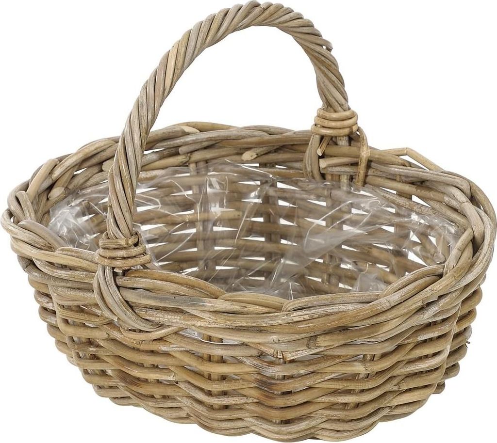 Rotan Pflanzenkorb mit Griff - ca. 36 x 28 x 14 cm - grau/braunes Geflecht - Pflanzenaufbewahrung aus Rattan
