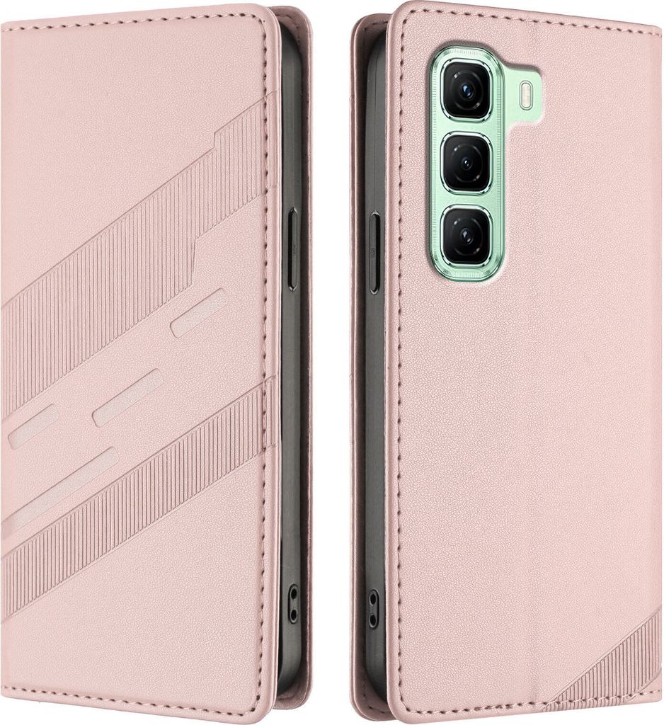 Hülle für Infinix Hot 50 4G, Kunstleder Brieftaschen Handyhülle mit Kartenfach und Standfunktion Pink