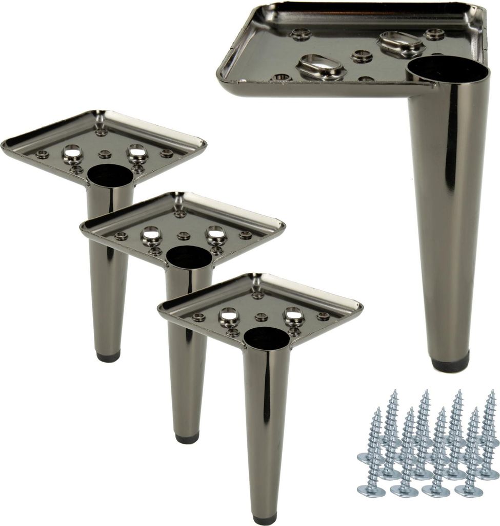 Jeu de 4 pieds de meuble "Spike" en noir et chrome, hauteur Image du produit 