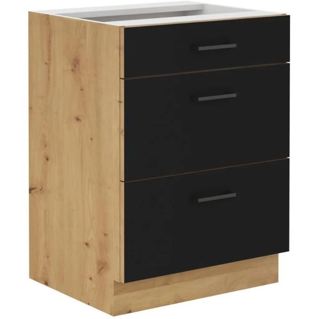 Meuble bas de cuisine casserolier 60 cm style industriel MODENA Noir - 2