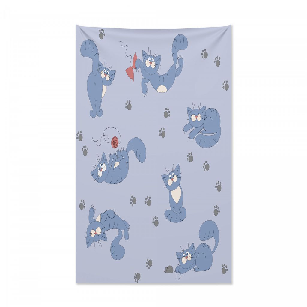 Abakuhaus Kindergarten Wandteppich und Tagesdecke, Spielerische Katze Grey Paws aus Weiches Mikrofaser Stoff Kein Verblassen Klare Farben Waschbar,...