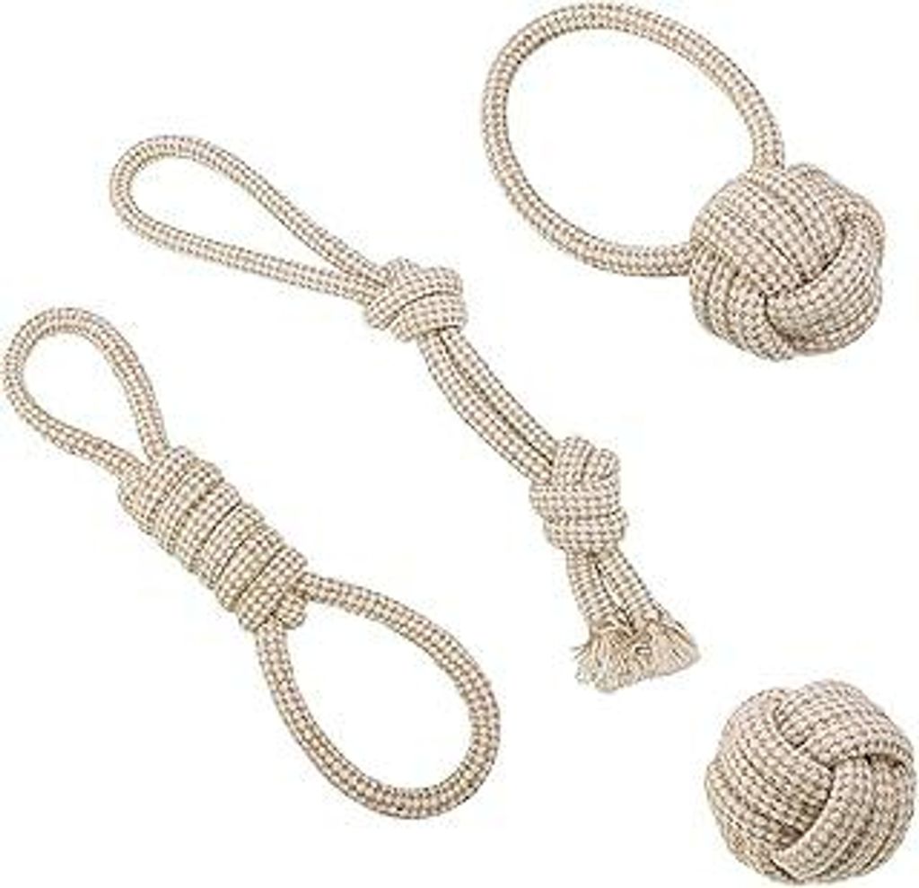 4 Stück Hundespielzeug Seil, Kauen Hundespielzeug Set, Baumwolle Interaktives Zerrspielzeug Hund Kauspielzeug für Kleine und Große Hunde