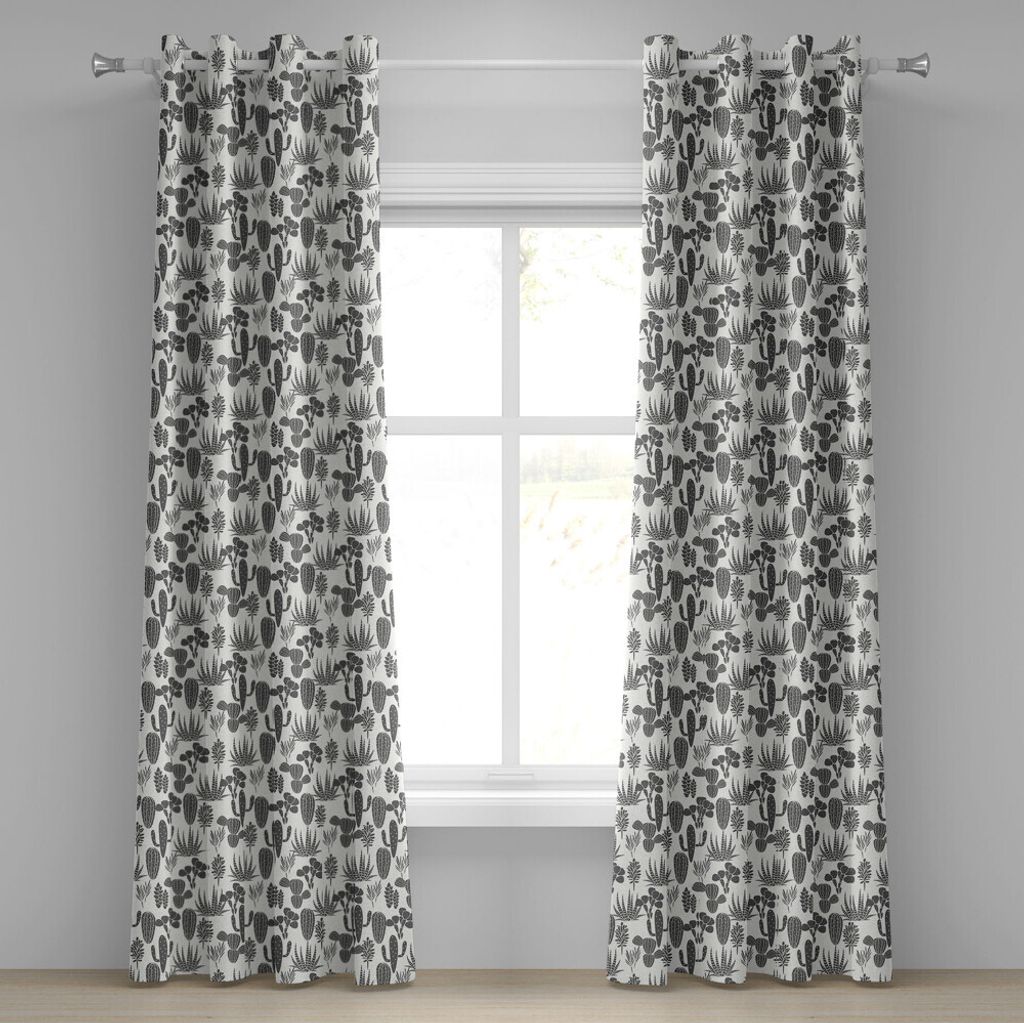 ABAKUHAUS Kaktus Ösenvorhang, Eine Sammlung der Kaktus-Betriebsschattenbilder Greyscale-saftige Anordnung Wüsten-Flora, Dekorative 2-Panel-Fenste...