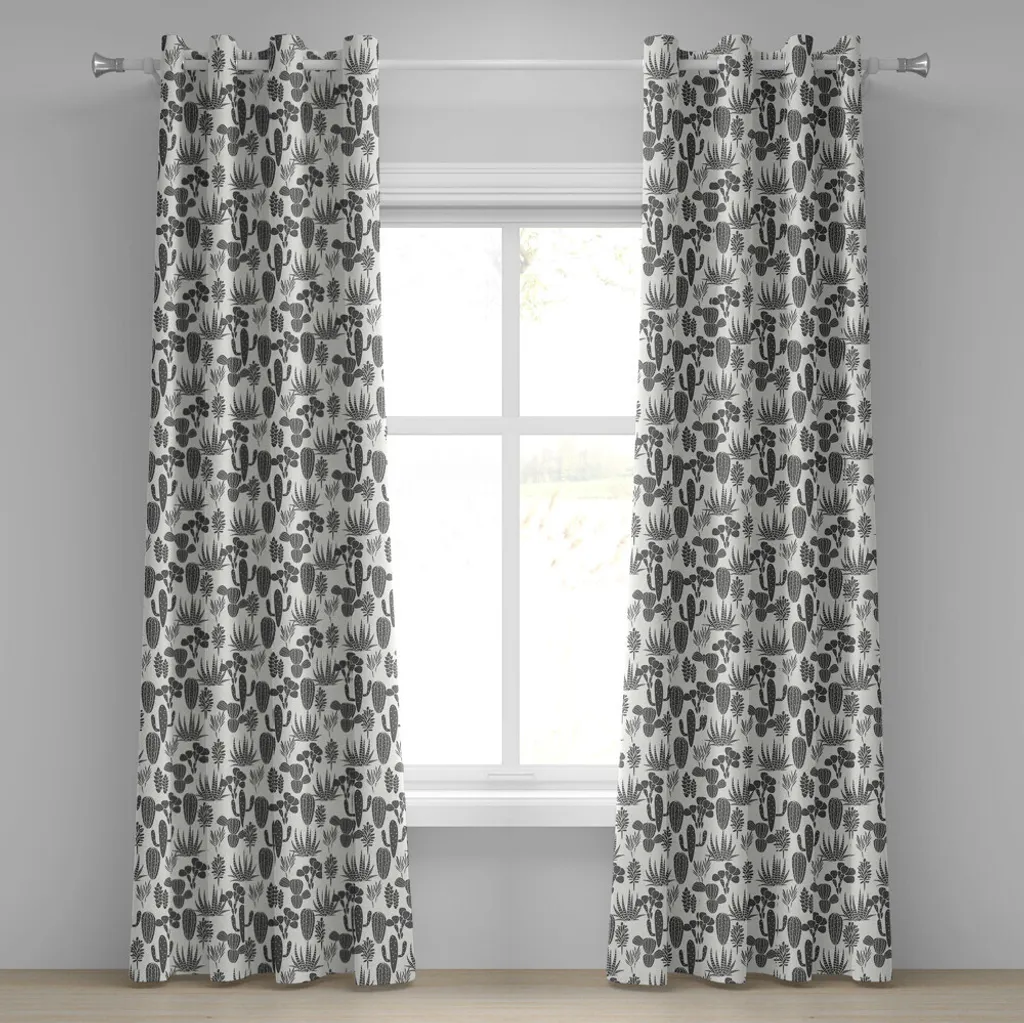 Rideau à œillets Cactus 280x175 cm Gris Ivoire en 2 Panneaux Décoratifs