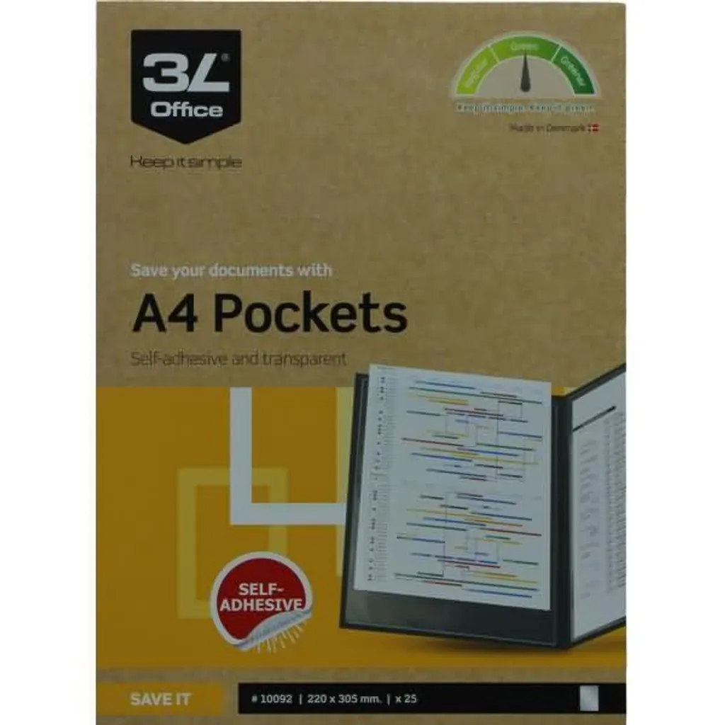 Porte-documents A4 adhésifs transparents pour affichage mural - 25 unités