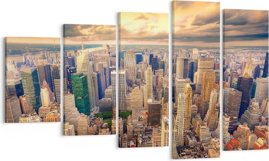 Bild auf Leinwand - Leinwandbild - Stadt Wolkenkratzer Amerika Innenstadt - 100x60cm - Wand Bild - Wanddeko - Leinwanddruck - Bilder - Kunstdruck -...
