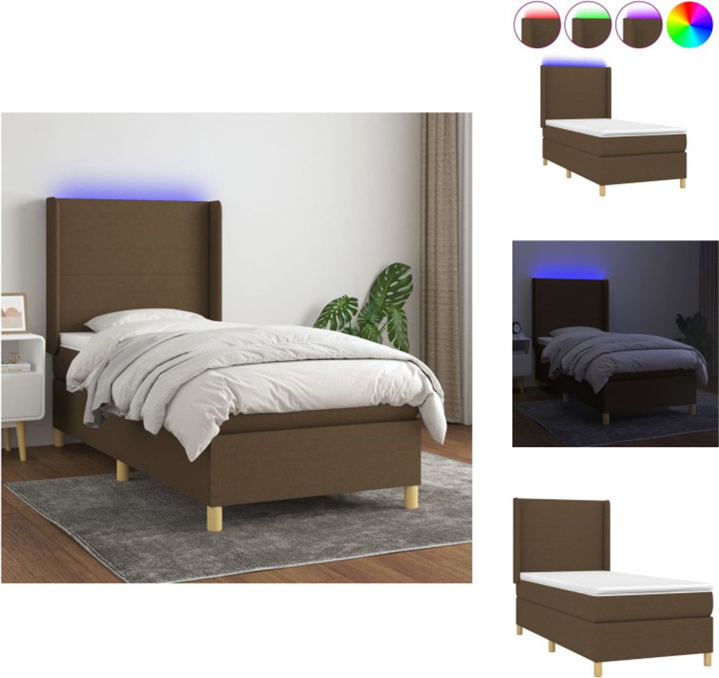 vidaXL Boxspringbett mit Matratze & LED Dunkelbraun 80x200 cm Stoff - Betten & Bettgestelle