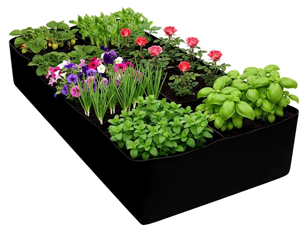 Pflanzbeutel für Pflanzen, 8 Fächer, Erhöhtes Gartenbeet aus Stoff, Rechteckiger Pflanzbehälter für Kräuter, Tomaten, Kartoffeln, Blumen und ...