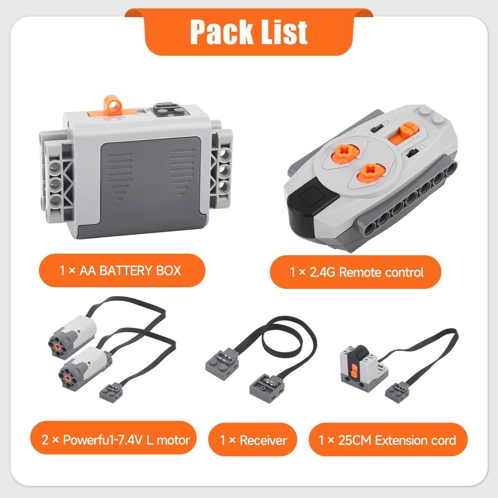Power Functions Technik Bausteine - Motor- und Batteriebox Set - Kunststoffteile - Kompatibel mit Technik Bausteinen - 2,4G Fernbedienung Empfänge...