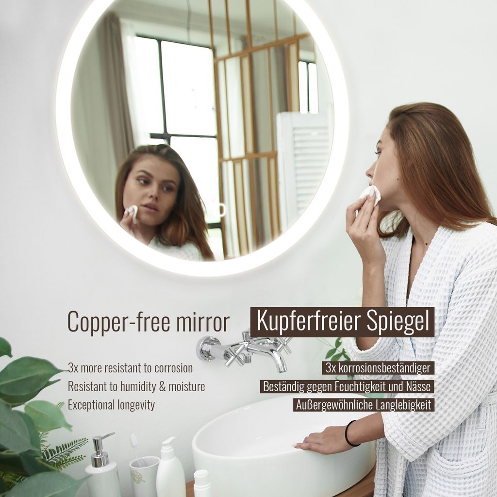 Aquamarin® LED Badspiegel - Ø60 cm, Rund, Beschlagfrei, Produktbild 7
