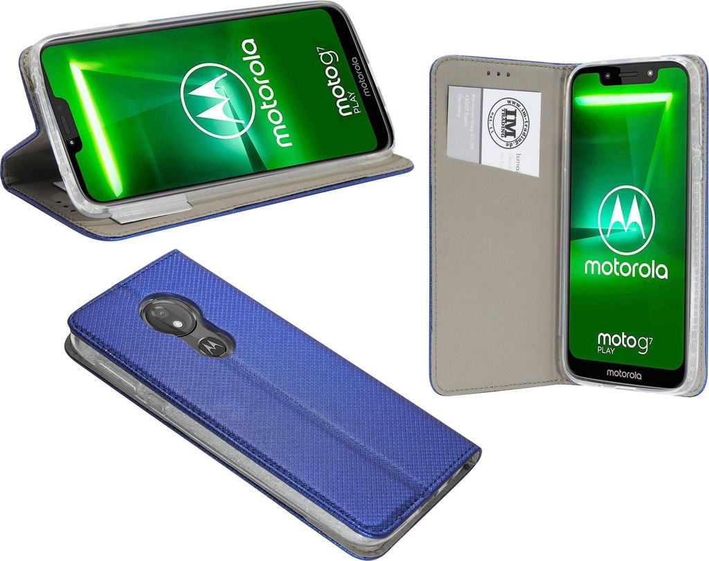 cofi1453 Elegante Buch-Tasche Hülle Smart Magnet kompatibel mit MOTOROLA MOTO G7 PLAY Leder Optik Wallet Book-Style Cover Schale in Blau
