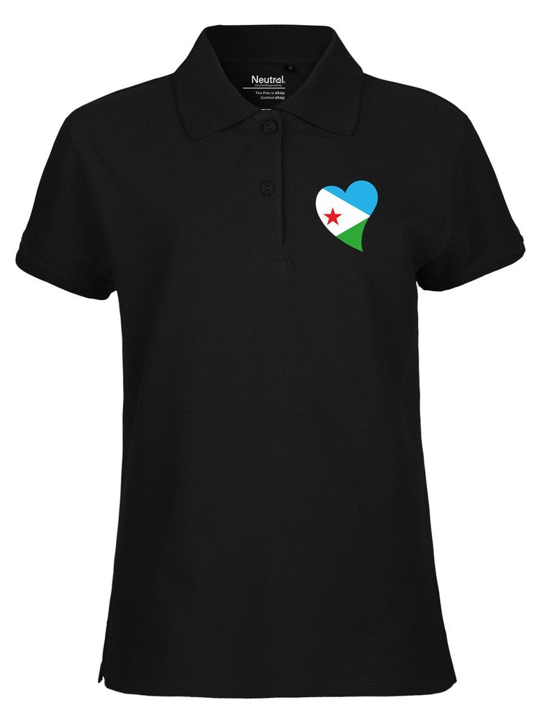 Huuraa Damen Polo Shirt Dschibuti Flagge Herz S Black Bio Baumwolle Fairtrade Poloshirt Geschenkidee