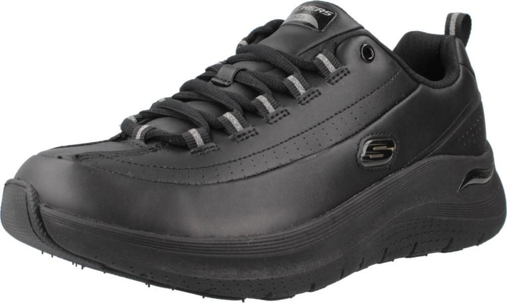 A black Skechers Arch Fit 2.0 shoe is shown from a side angle on a white background.