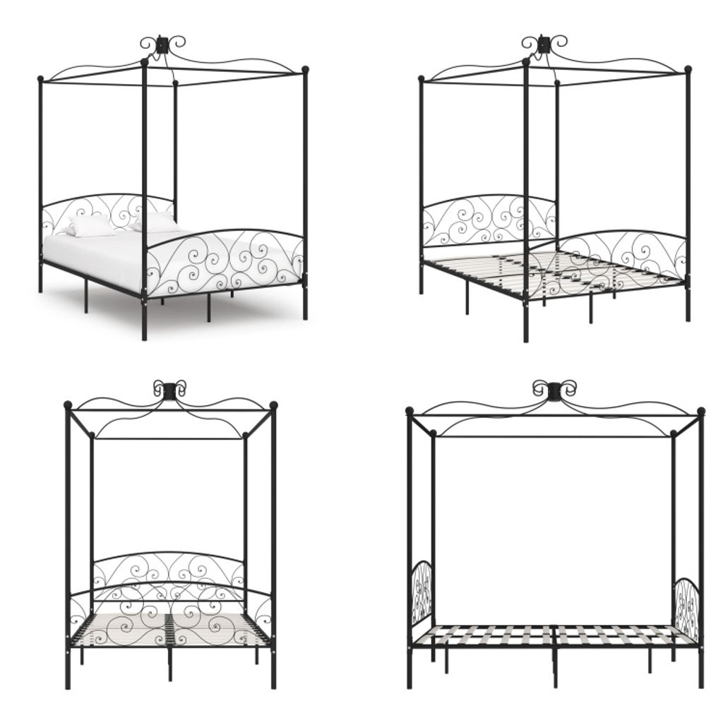vidaXL Himmelbett Gestell Schwarz Metall 120 x 200 cm - Bettgestell - Bettgestelle - Bettrahmen - Bett