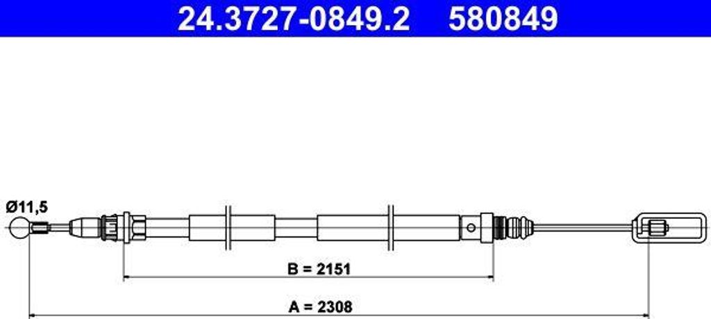 ATE 24.3727-0849.2 Seilzug, Handbremse OE 4745Y7 kompatibel mit C8, 807