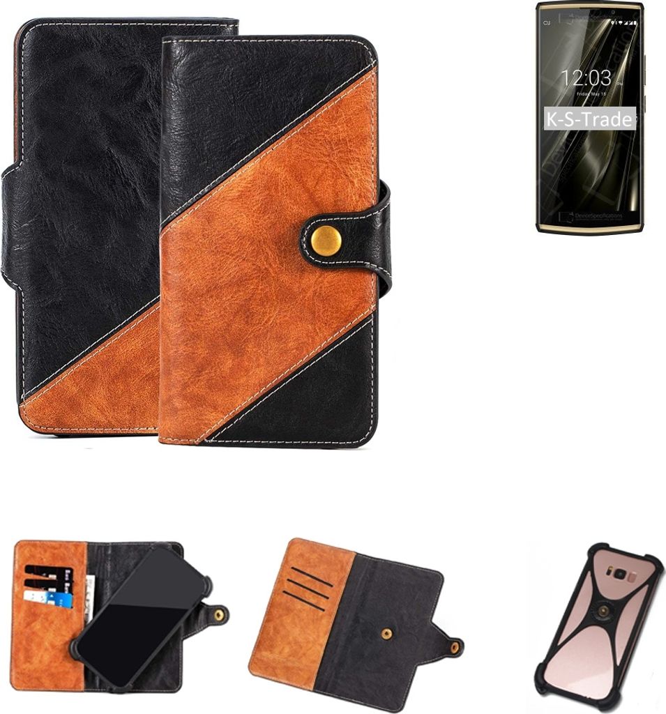 K-S-Trade Handyhülle Schutzhülle Bookstyle Case Wallet-Case kompatibel mit Oukitel K7 Pro Handy Cover Bumper Klapphülle schwarz hellbraun 1x