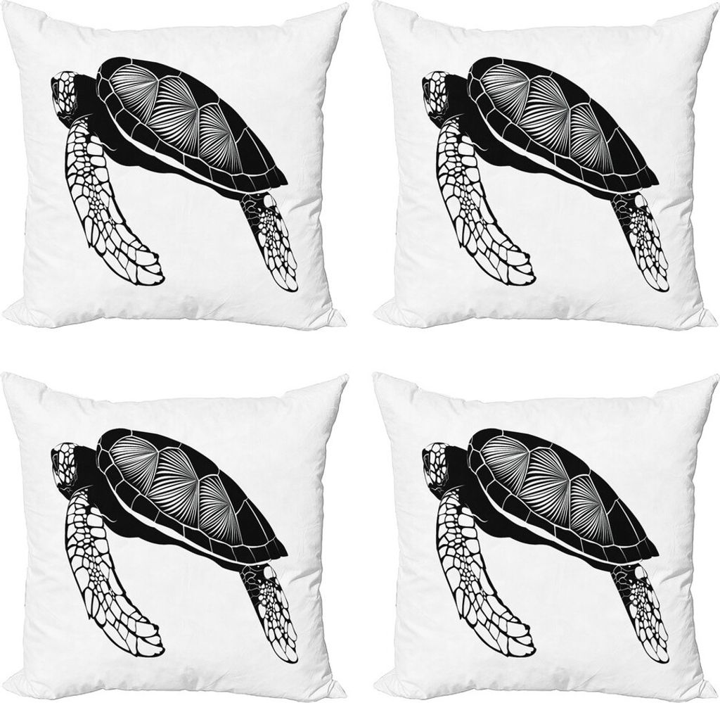 ABAKUHAUS Schildkröte Kissenbezug Set (4 Stück), Schwimmdock Schildkröten-Entwurf, Moderner Doppelseitiger Digitaldruck, 60 cm x 60 cm, Schwarz ...